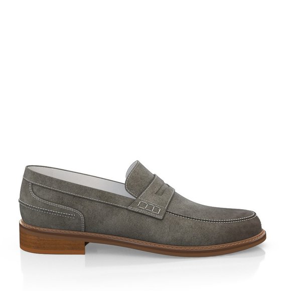 Bashwood Handmade Gray Suede Leather Loafers For Men